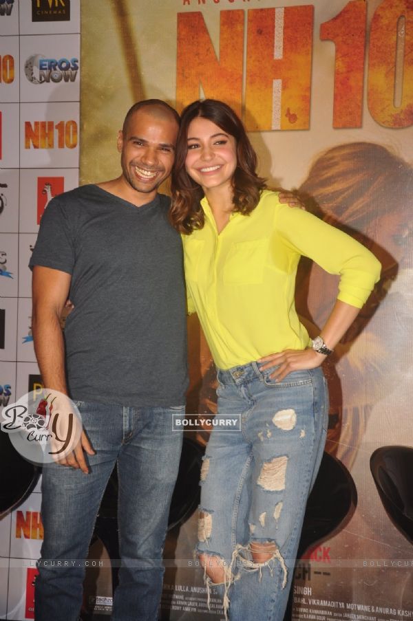 Anushka Sharma and Neil Bhoopalam pose for the media at the Promotions of NH10
