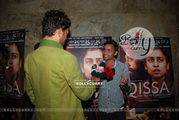 Irrfan Khan was snapped taking interview at the Special Screening of Qissa