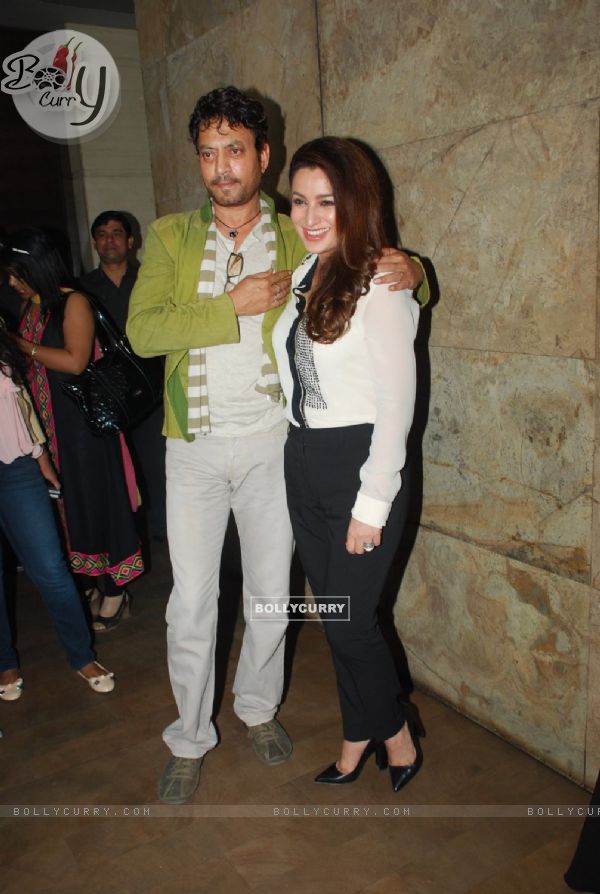 Irrfan Khan and Tisca Chopra pose for the media at the Special Screening of Qissa