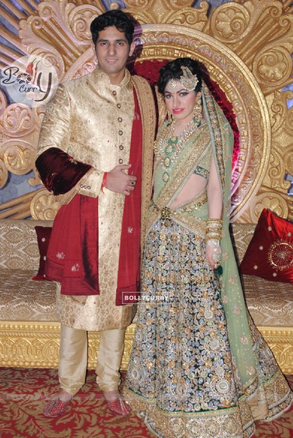 Tulsi Kumar and Hitesh Rahlan pose for the media at their Sangeet Ceremony