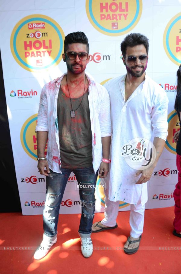 Ravi Dubey and Rithvik Dhanjani pose for the media at Zoom Holi Bash