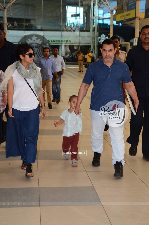 Aamir Khan and Kiran Rao were snapped with their son Azad at Airport