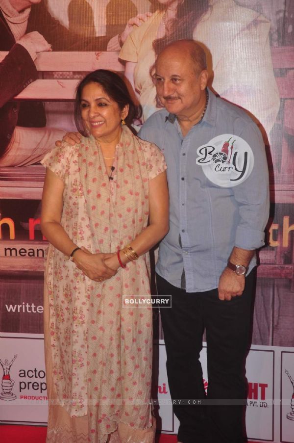 Anupam Kher and Neena Gupta pose for the media at the Premier of the Play Mera Woh Matlab Nahi Tha