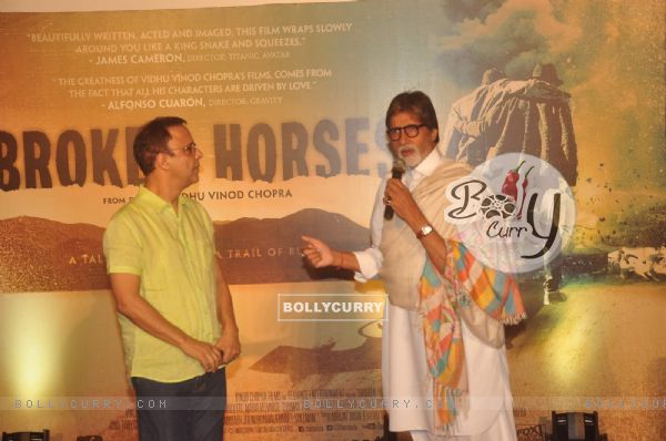 Amitabh Bachchan interacts with the audience at the Trailer Launch of Broken Horses