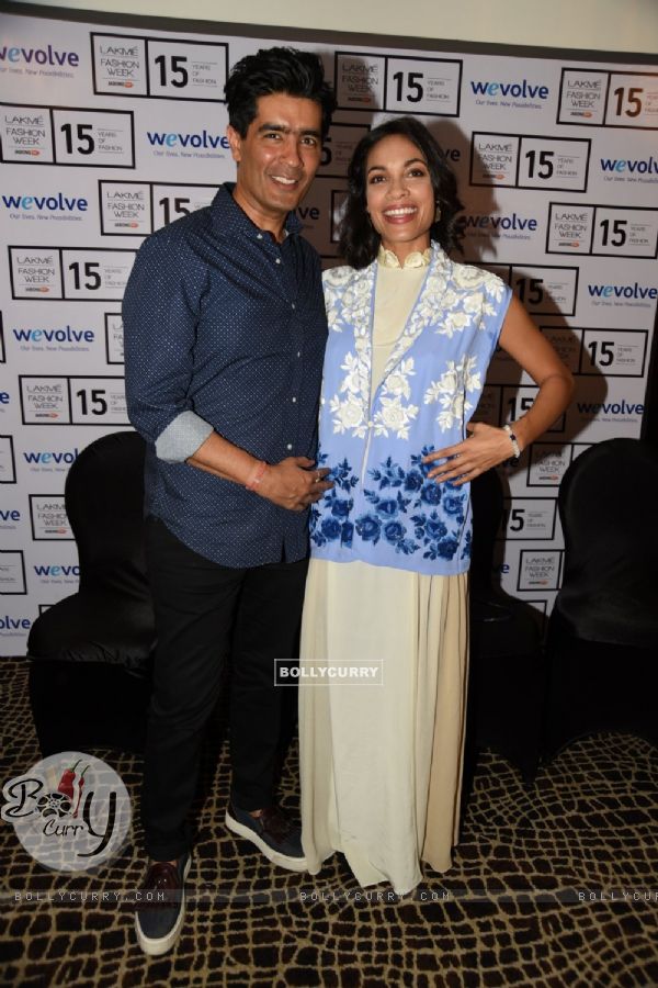 Manish Malhotra and Rosario Dawson at the Wevolve Media Meet at the Lakme Fashion Week 2015 Day 1