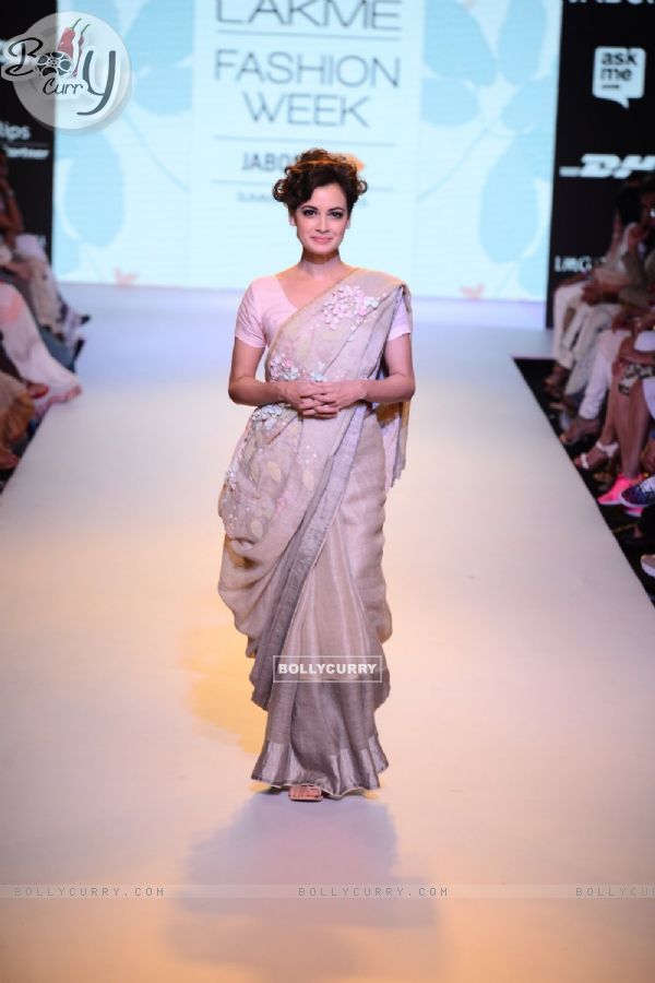 Dia Mirza walks the ramp for Anavila at the Lakme Fashion Week 2015 Day 2