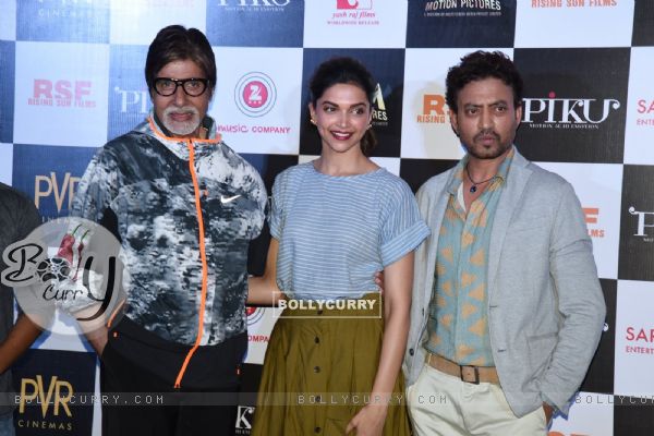 Celebs pose for the media at the Trailer Launch of Piku
