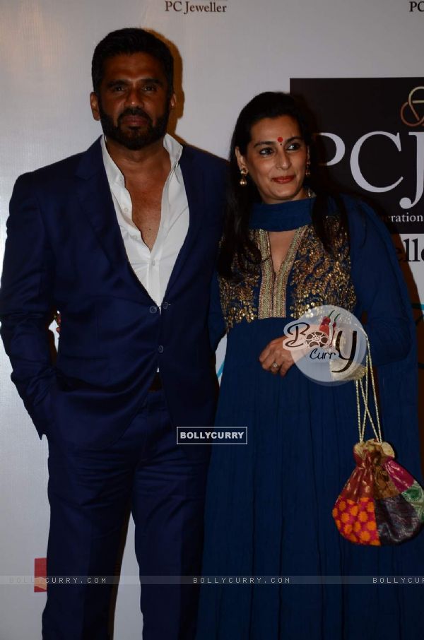 Suniel Shetty and Mana Shetty pose for the media at the Red Carpet of 'Mijwan-The Legacy'