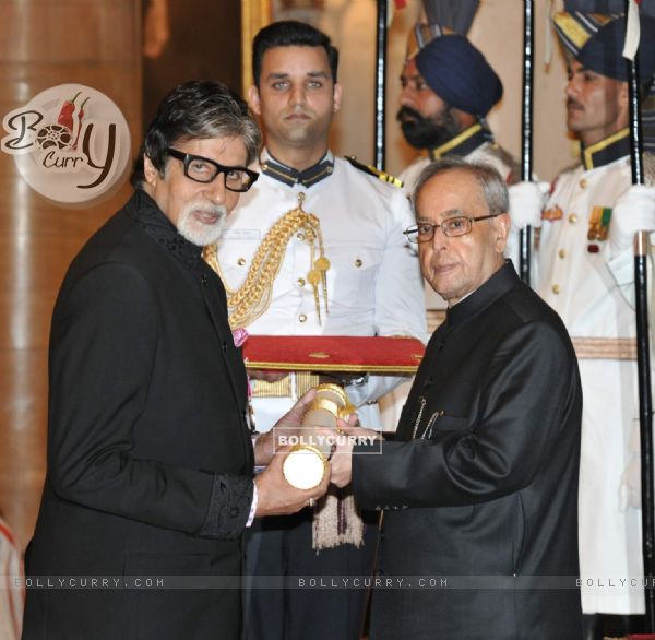 Amitabh Bachchan Receiving Padma Vibhushan from Honourable President Pranab Mukherjee