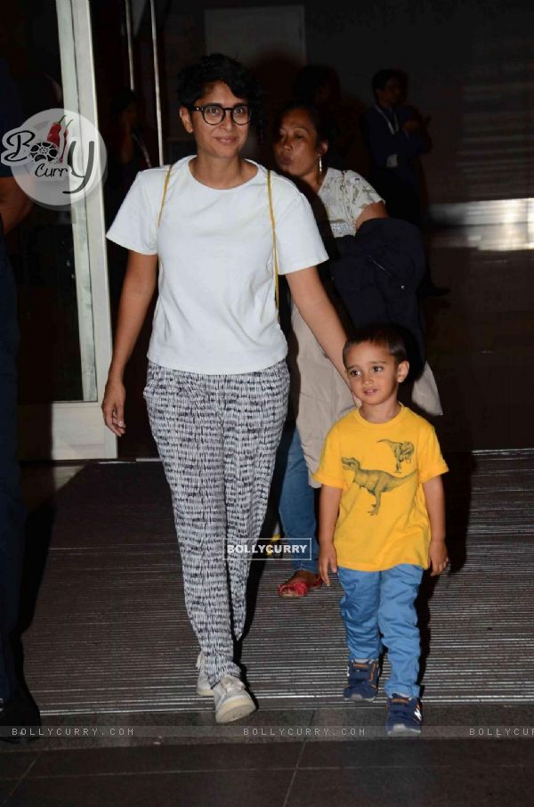 Kiran Rao was snapped with son Azad at Airport while returning from Disneyland Trip