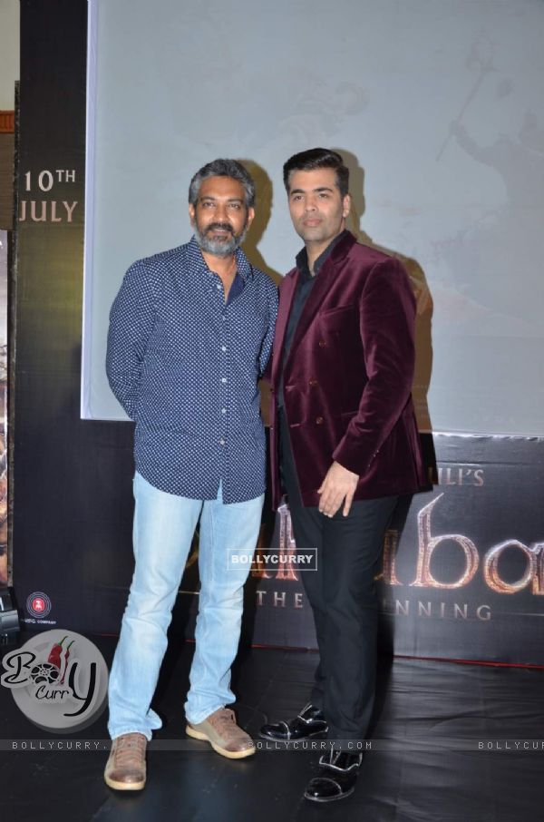 Karan and Rajamouli Pose for Media at Song Launch of Bahubali (368803)