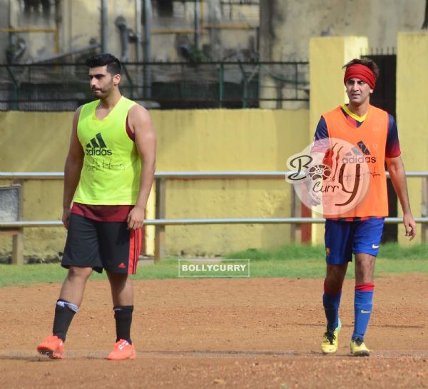 Arjun and Ranbir Kapoor Snapped Playing a Friendly Football Match