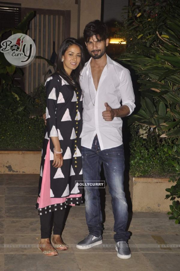 Newlyweds Shahid and Mira pose for the shutterbugs at their Mumbai Residence