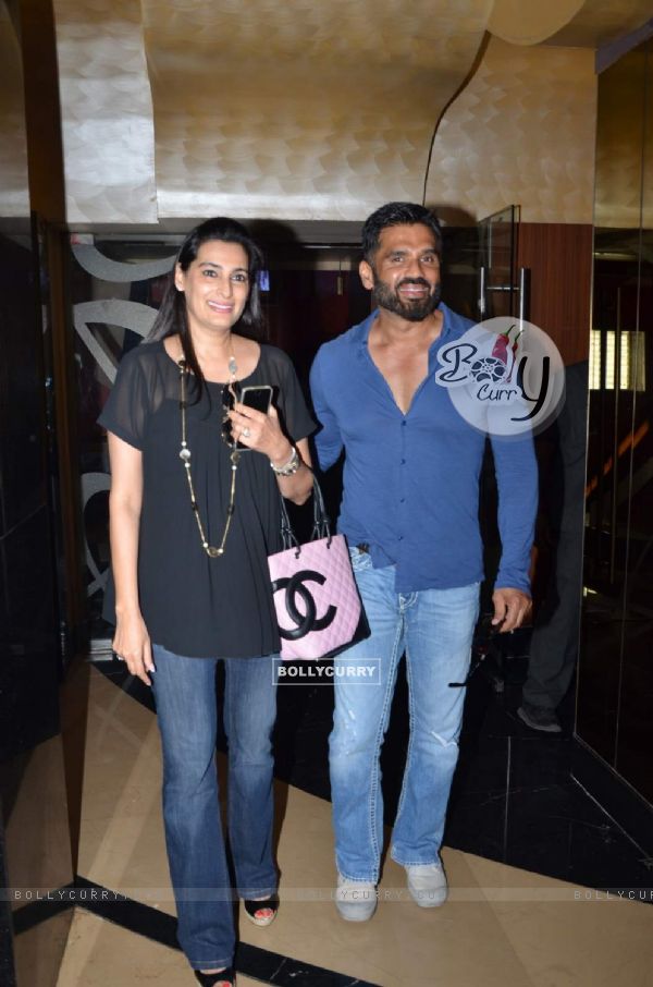 Suniel Shetty and Mana Shetty pose for the media at the Trailer Launch of Hero (371268)