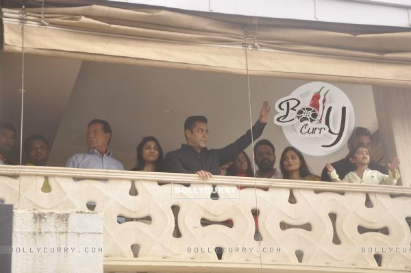 Salman Khan waves to the fans during Eid Celebrations