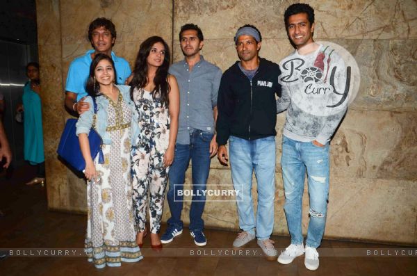 Chunky Pandey, Ritesh Sidhwani and Farhan Akhtar With Cast of Masaan for Screening