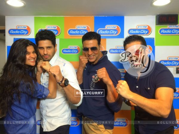 Akshay Kumar and Sidharth Malhotra With RJs at Radio City for Promotions of Brothers