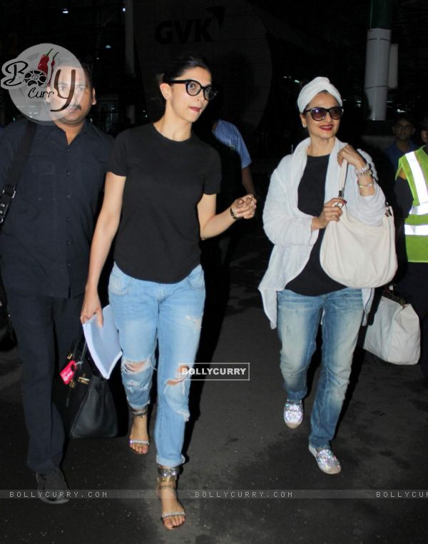 Rekha and Deepika Padukone Snapped at Airport