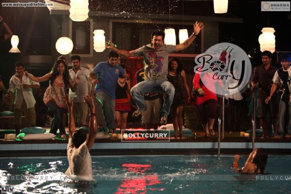 Ranbir Kapoor jumping in swimming pool
