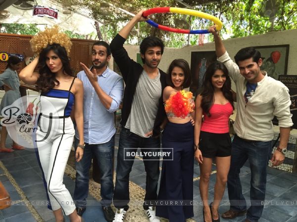 Team poses for the media at the Promotions of Pyaar Ka Punchnama 2