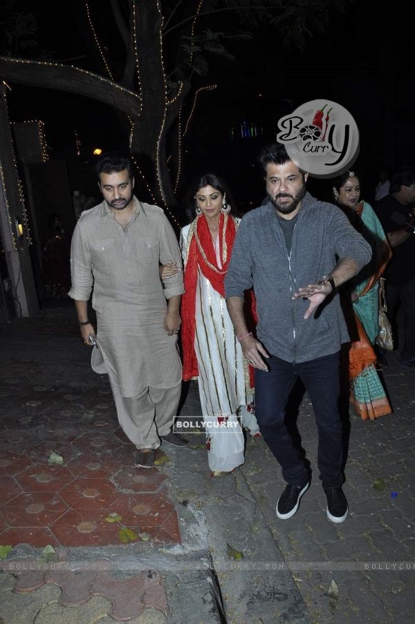 Anil Kapoor was snapped escorting Shilpa Shetty and Raj Kundra at his residence for Celebrations