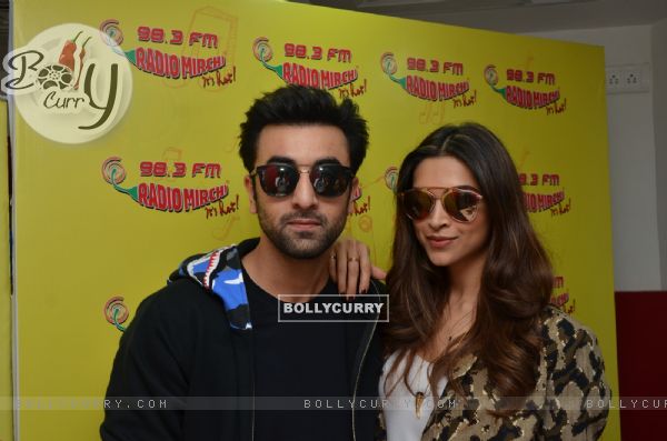 Ranbir Kapoor and Deepika Padukone pose for the media at the Promotions of Tamasha on Radio Mirchi