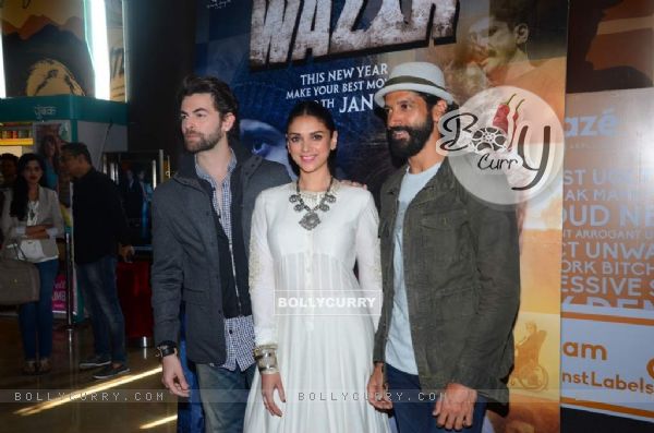 Neil Ntitin Mukesh, Aditi Rao Hydari and Farhan Akhtar at Trailer Launch of 'Wazir'