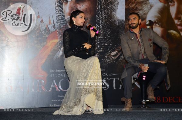 Deepika and Ranveer looking stylish and suave at the Trailer Launch of 'Bajirao Mastani'