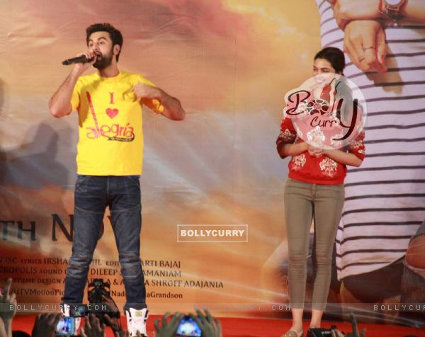 Ranbir Kapoor and Deepika Padukone at Promotions of Tamasha at Panvel