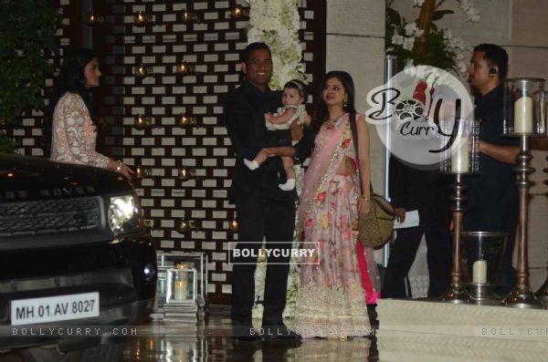 Dhoni was snapped with wife and daughter at Mukesh and Nita Ambani's Bash