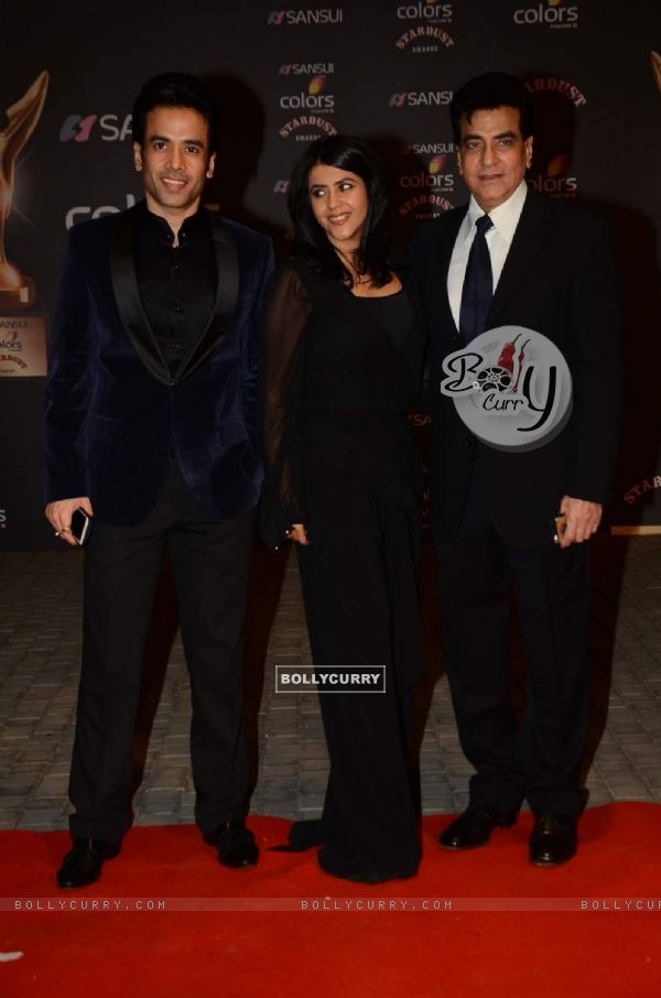 Tusshar Kapoor, Ekta Kapoor and Jeetendra at Stardust Awards
