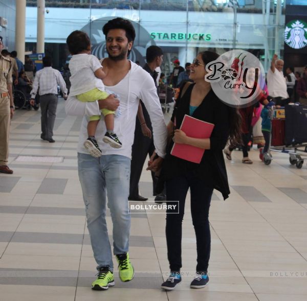 Riteish Deshmukh and Genelia Dsouza with Son Riaan Snapped at Airport