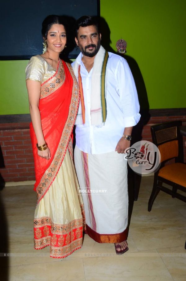 R. Madhavan and Ritika Singh pose for the media at Pongal Celebrations (391481)