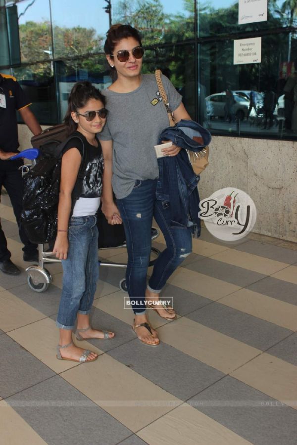 Raveena Tandon Snapped with Her Daughter at Airport - Leaves for wedding