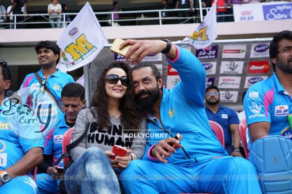 Bobby Deol Clicks Selfie with Preity Zinta at CCL Match in Banglore