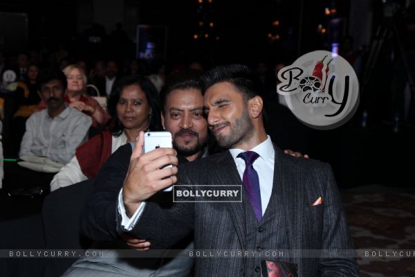 Ranveer Singh Takes Selfie with Irrfan Khan at NDTV Indian of the Year Awards