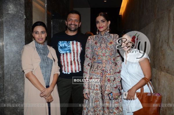 Swara Bhaskar, Atul Kasbekar and Sonam Kapoor at Special Screening of 'Neerja'
