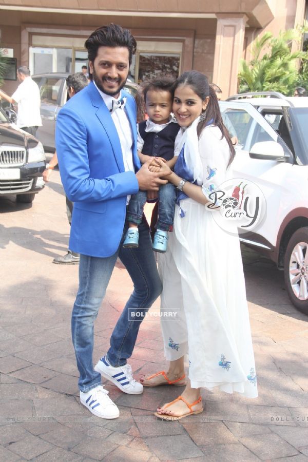 Captured! Genelia & Riteish Pose for media With Son Riaan at Arpita Khan's Baby Shower Ceremony