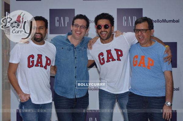 Ranveer Singh poses with the Team at Gap Jeans Store Launch