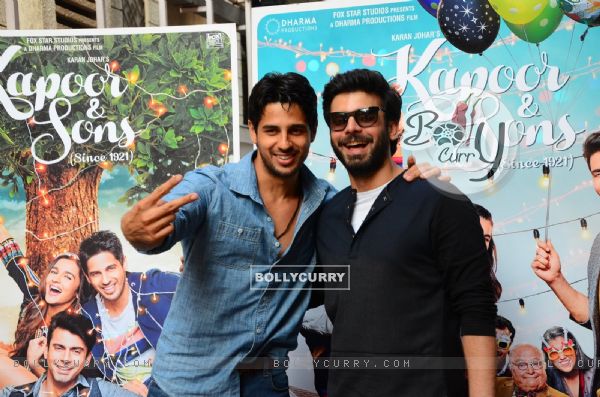 Fawad Khan and Sidharth Malhotra for Kapoor & Sons promotions at Johar's office