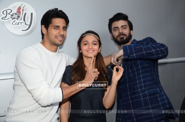 Sidharth Malhotra with Alia Bhatt and Fawad Khan for Kapoor & Sons Promotion at Mehboob Studio