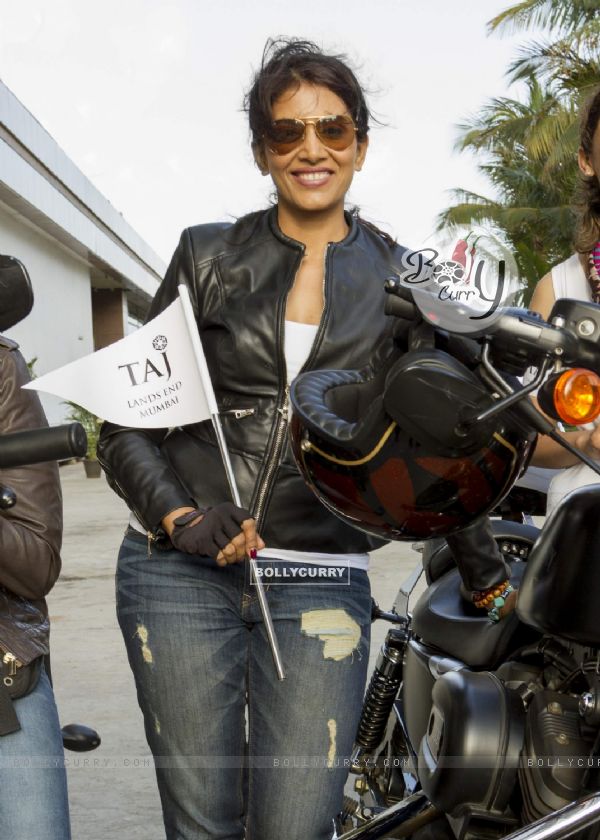 Sonali Kulkarni rides on a Harley Davidson Bike