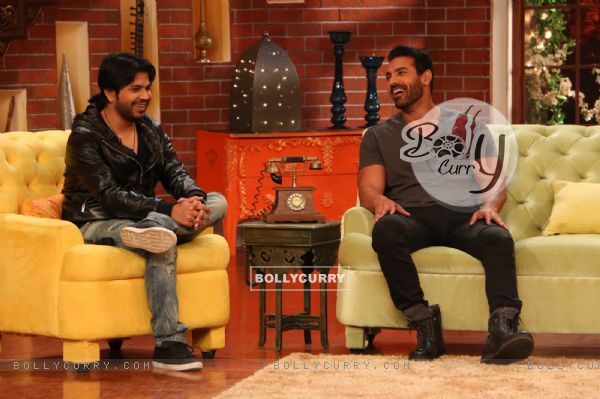 Singer Ankit Tiwari with John Abraham for Rocky Handsome Promotions in Comedy Nights Live