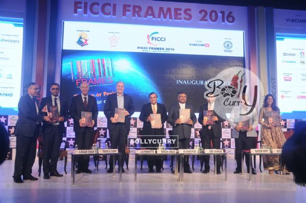 Mukesh Ambani, Ramesh Sippy and Aditi Rao Hydari at FICCI Frames Event