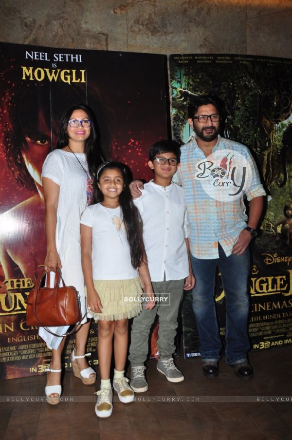 Arshad Warsi with wife VJ Maria Goretti and children at Special Screening of 'The Jungle Book'