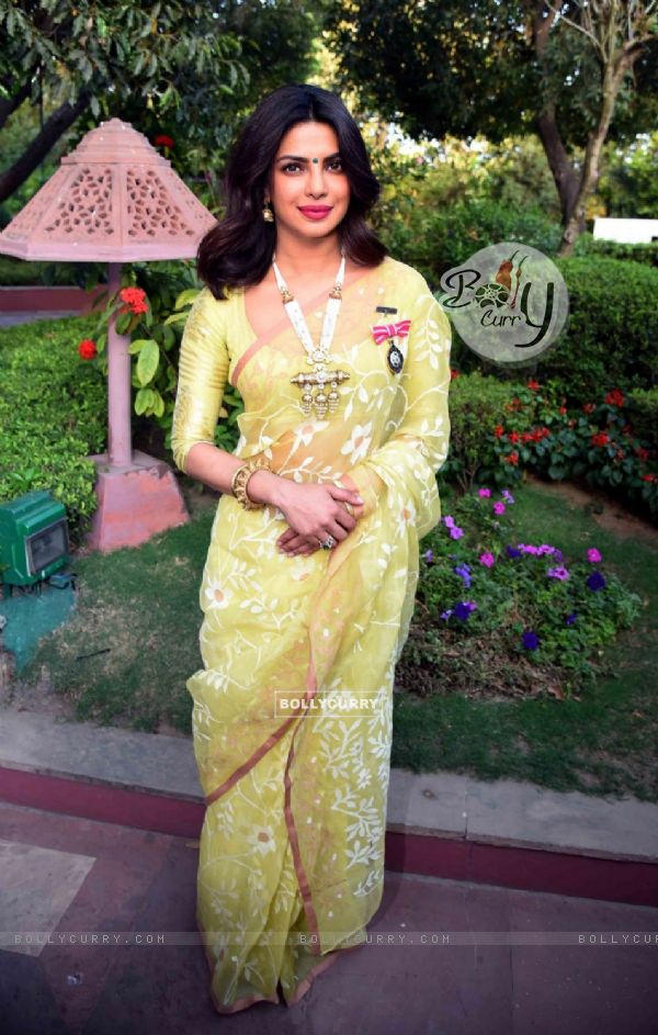 Priyanka Chopra Stuns with her Looks in Yellow Saree at Press Meet for Receiving Padma Bhushan