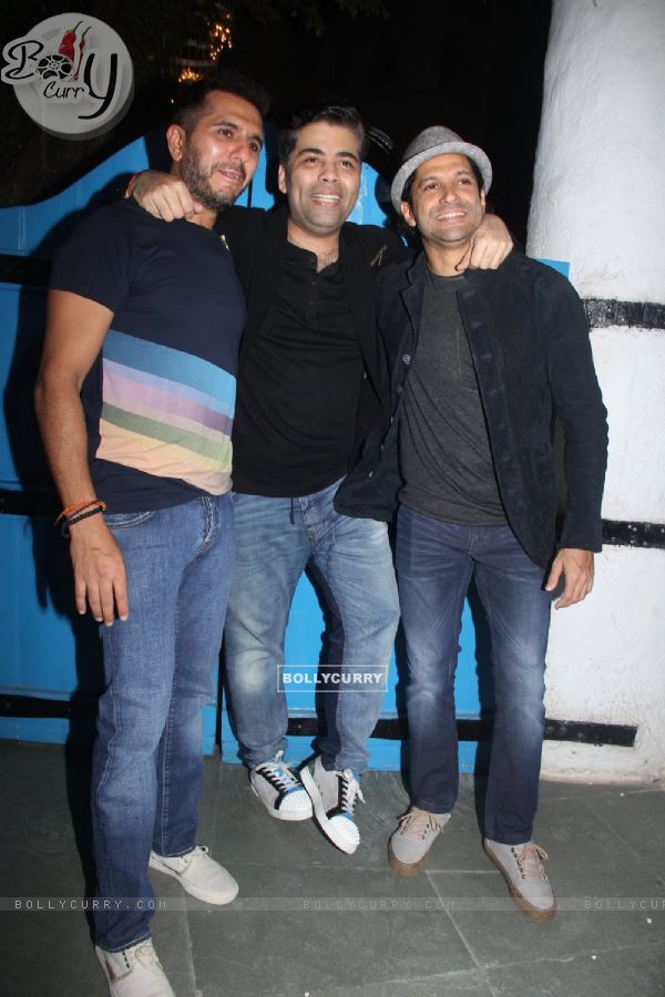 Ritesh Sidhwani, Karan Johar and Farhan Akhtar at Wrap up Bash of the film 'Baar Baar Dekho'
