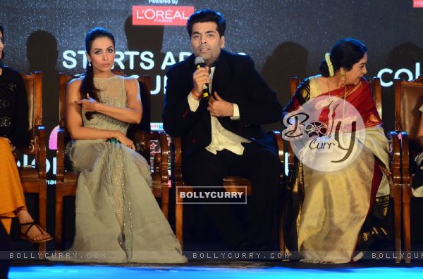 Malaika Arora Khan, Karan Johar and Kirron Kher at the Launch Of the show 'India's Got Talent'