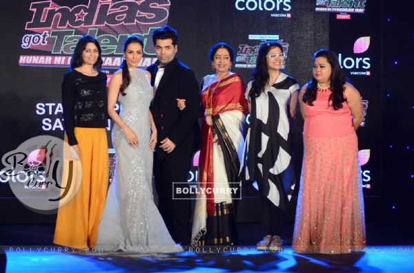 Malaika Arora Khan, Karan Johar, Bharti Singh and Kirron Kher at the Launch Of the show 'India's Got