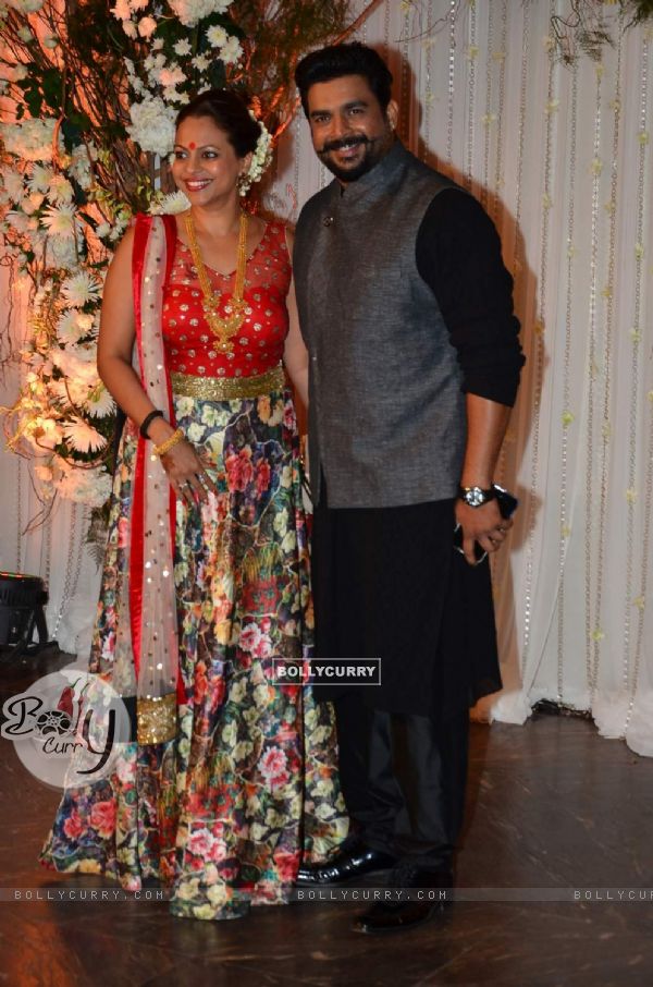 R Madhavan with wife at Karan Singh-Bipasha Wedding Reception